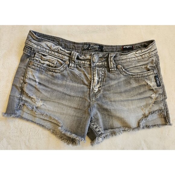 Silver Jeans Mid Rise Aiko Shorts Embroidered Stretch Denim Women's W29xL3 - Picture 1 of 12